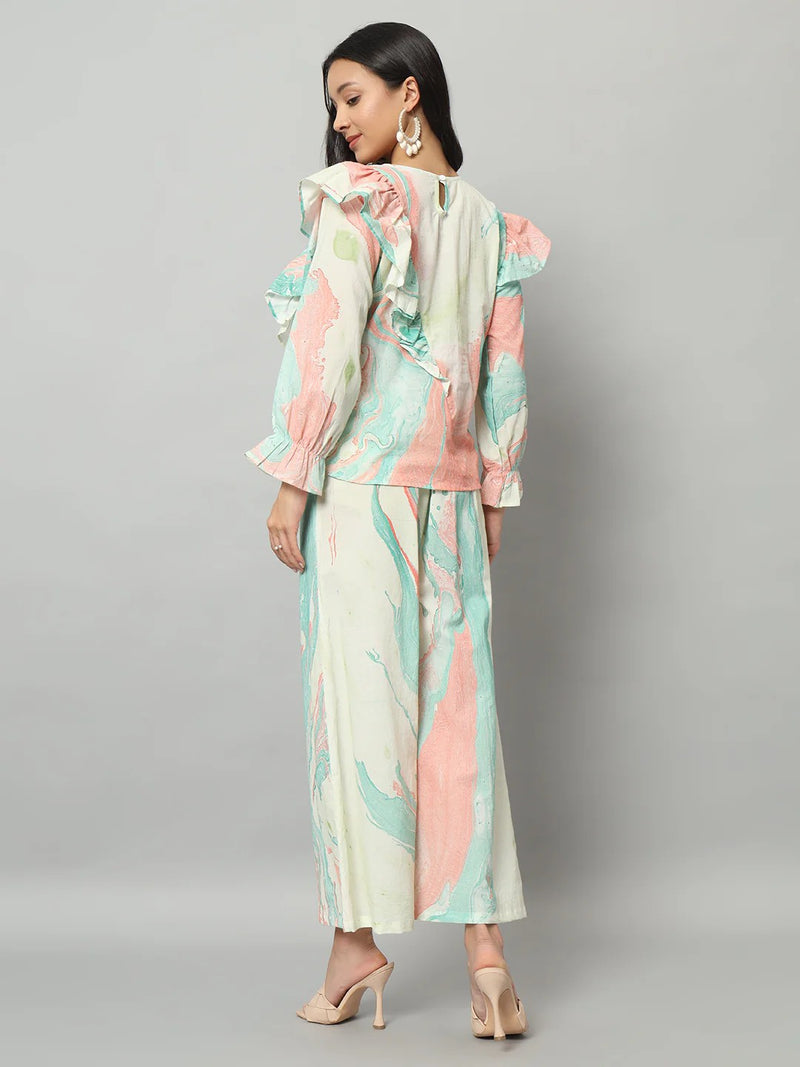 Abstract Ruffle Top Co-ord Set