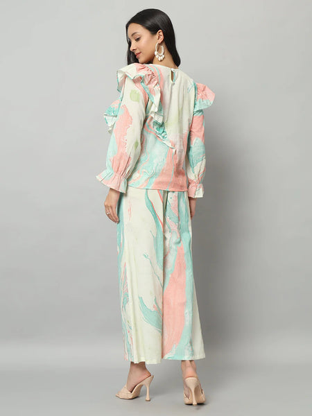 Abstract Ruffle Top Co-ord Set