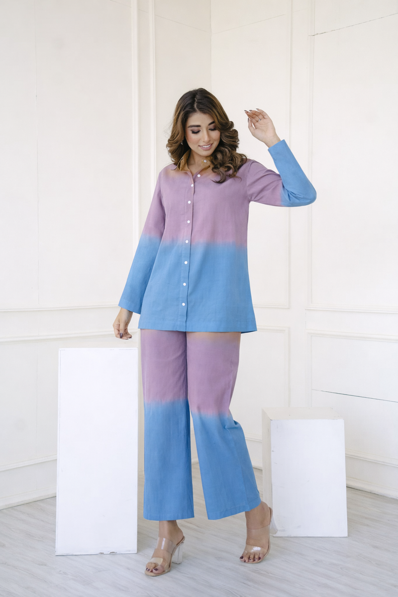 Brown Blue Ombre Co-ord Set