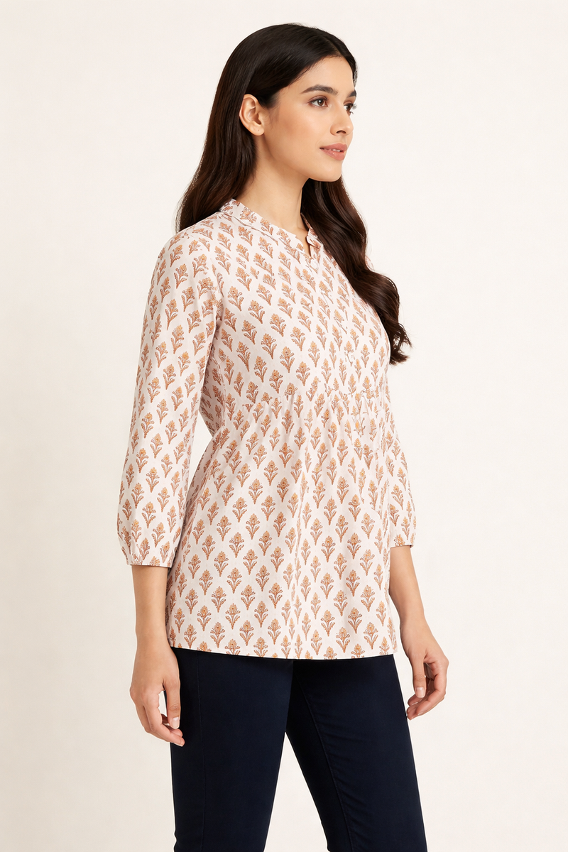 Amber Blossom Handblock Tunic Top