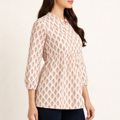 Amber Blossom Handblock Tunic Top