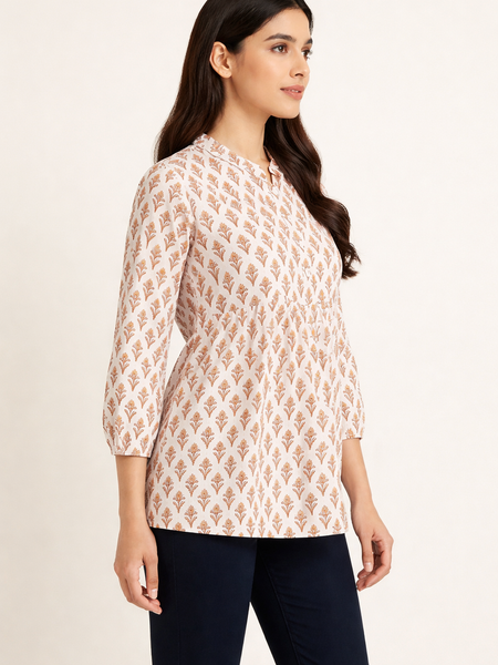 Amber Blossom Handblock Tunic Top
