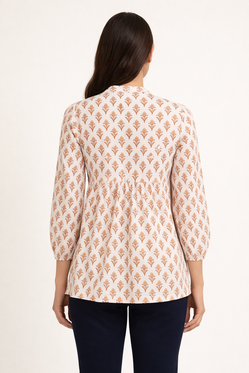 Amber Blossom Handblock Tunic Top