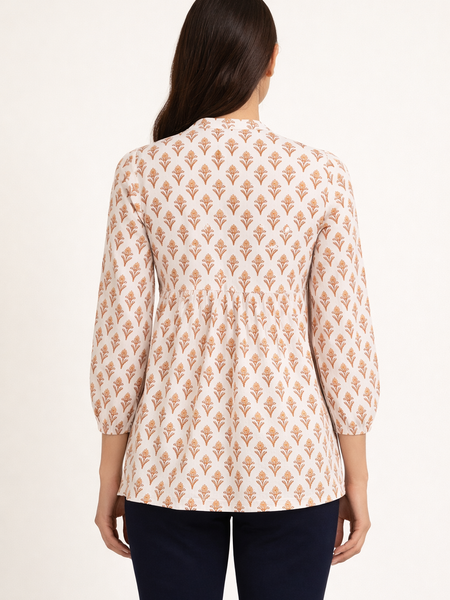 Amber Blossom Handblock Tunic Top