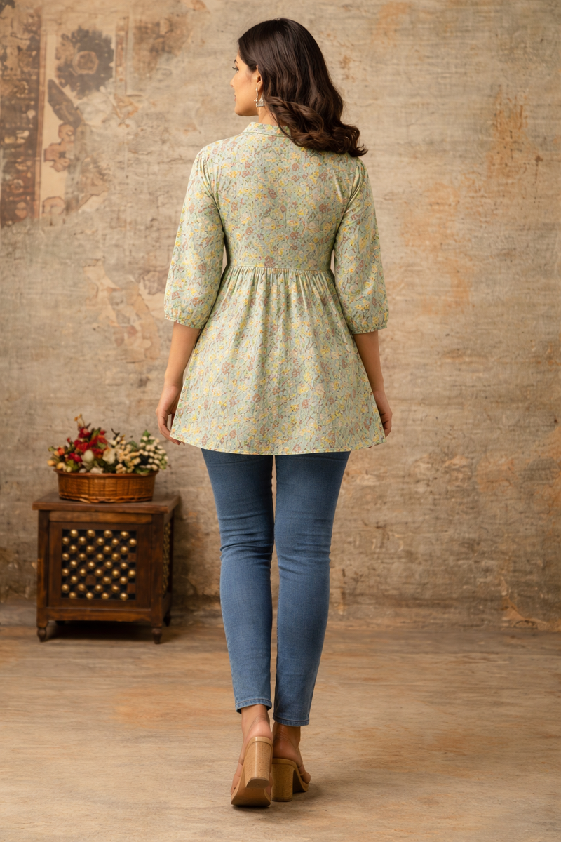 Blush Meadow Floral Pintuck Peplum Top
