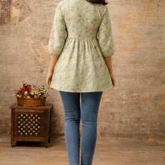Blush Meadow Floral Pintuck Peplum Top