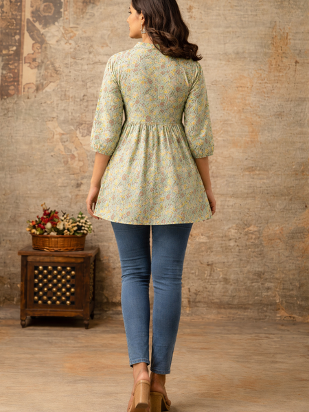 Blush Meadow Floral Pintuck Peplum Top