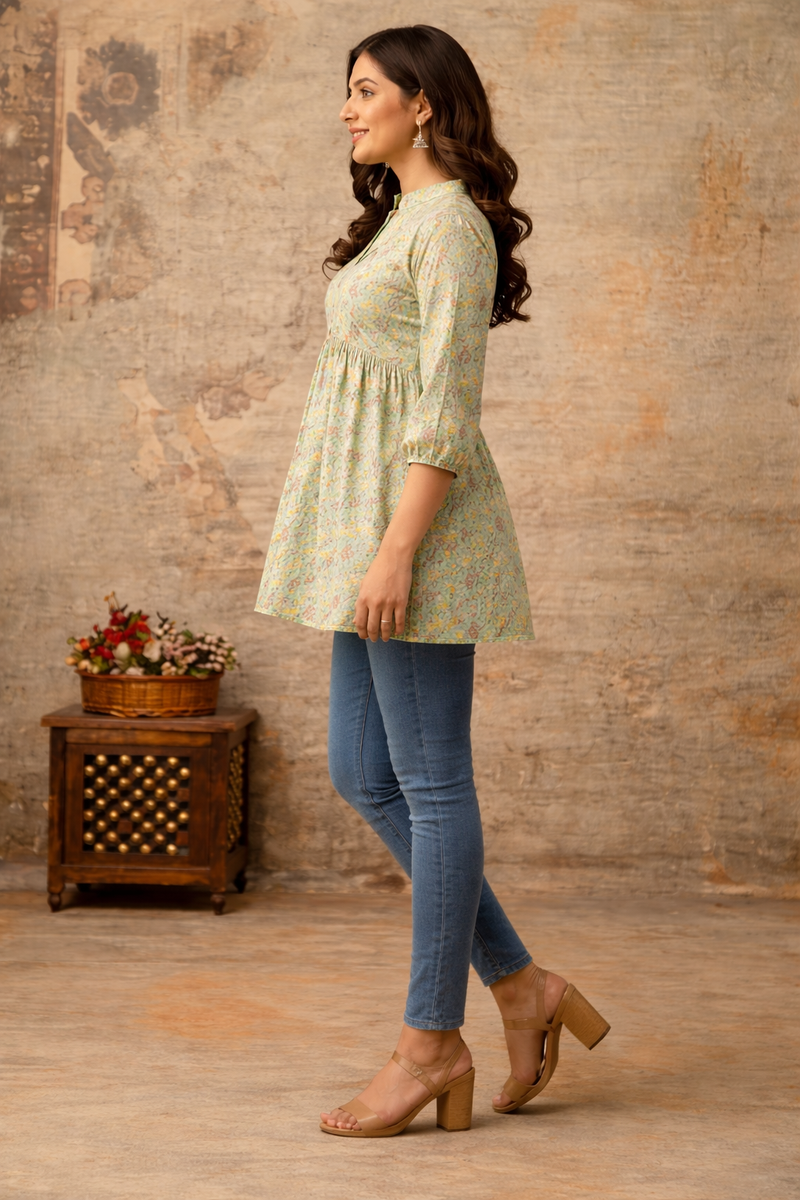 Blush Meadow Floral Pintuck Peplum Top
