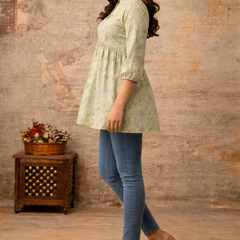 Blush Meadow Floral Pintuck Peplum Top