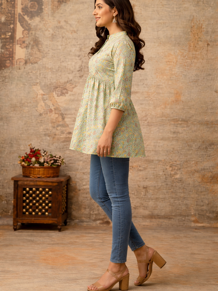 Blush Meadow Floral Pintuck Peplum Top