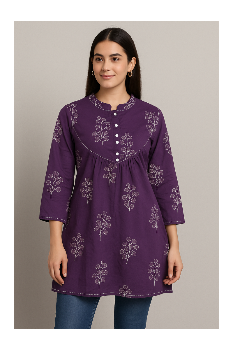 Terracotta Leaf Printed Casual Top