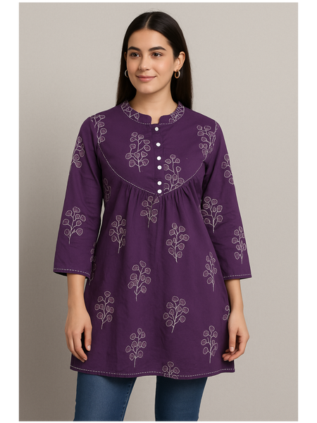 Terracotta Leaf Printed Casual Top