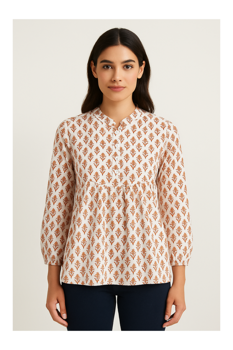 Amber Blossom Handblock Tunic Top