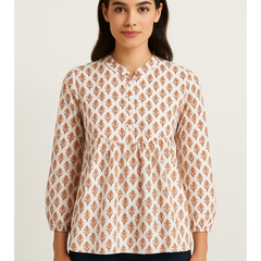Amber Blossom Handblock Tunic Top