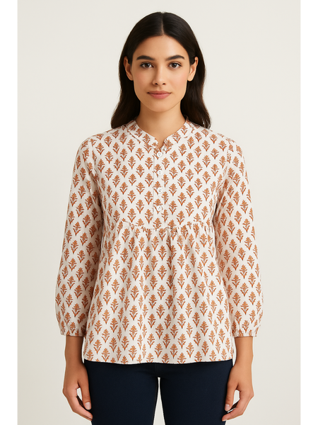 Amber Blossom Handblock Tunic Top