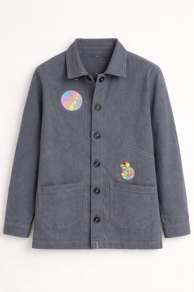 Peace Patch Cotton Utility Jacket – Washed Grey