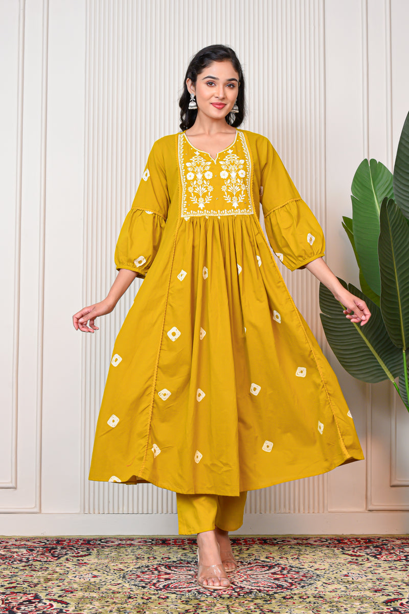 Women’s Yellow Anarkali Ethnic Set