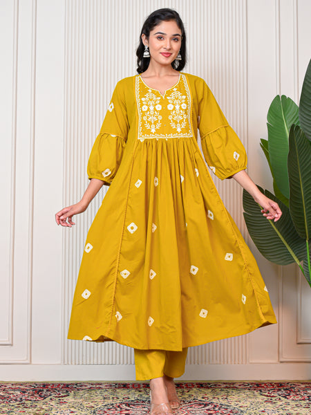 Women’s Yellow Anarkali Ethnic Set