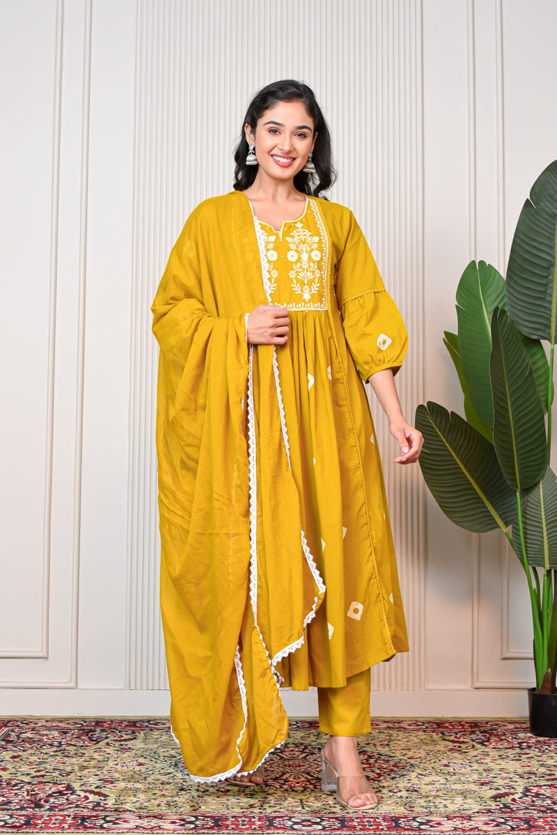 Women’s Yellow Anarkali Ethnic Set