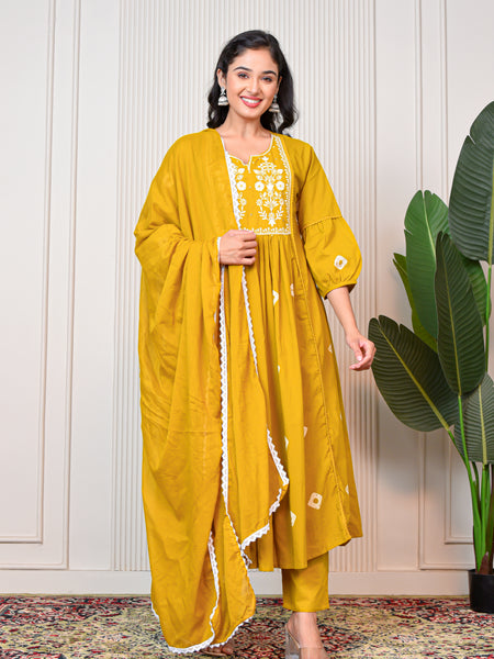 Women’s Yellow Anarkali Ethnic Set
