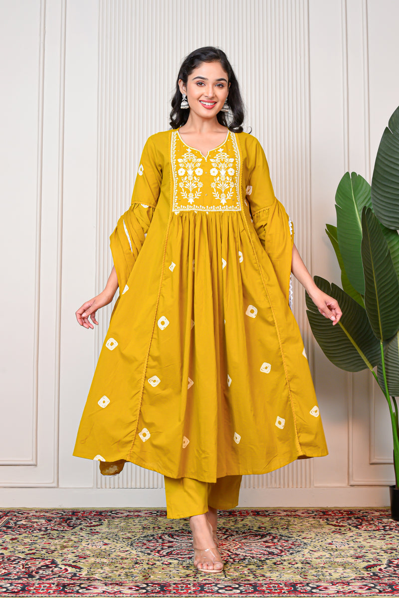 Women’s Yellow Anarkali Ethnic Set