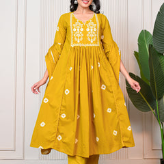 Women’s Yellow Anarkali Ethnic Set