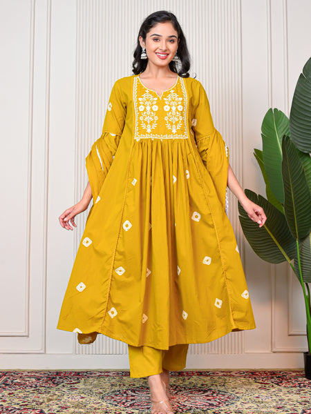 Women’s Yellow Anarkali Ethnic Set