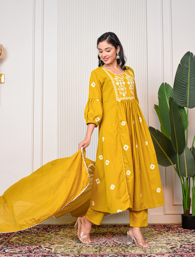 Women’s Yellow Anarkali Ethnic Set