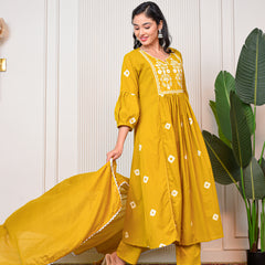 Women’s Yellow Anarkali Ethnic Set