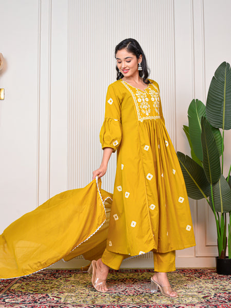 Women’s Yellow Anarkali Ethnic Set