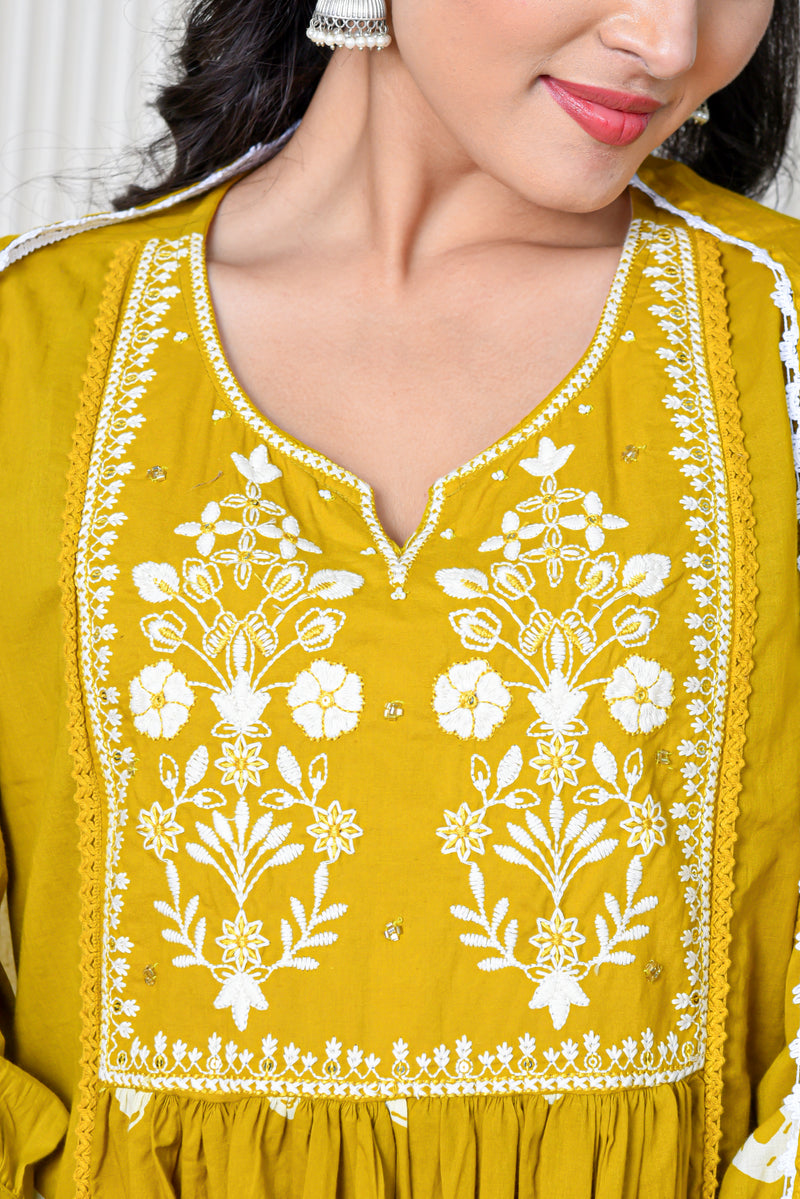Women’s Yellow Anarkali Ethnic Set