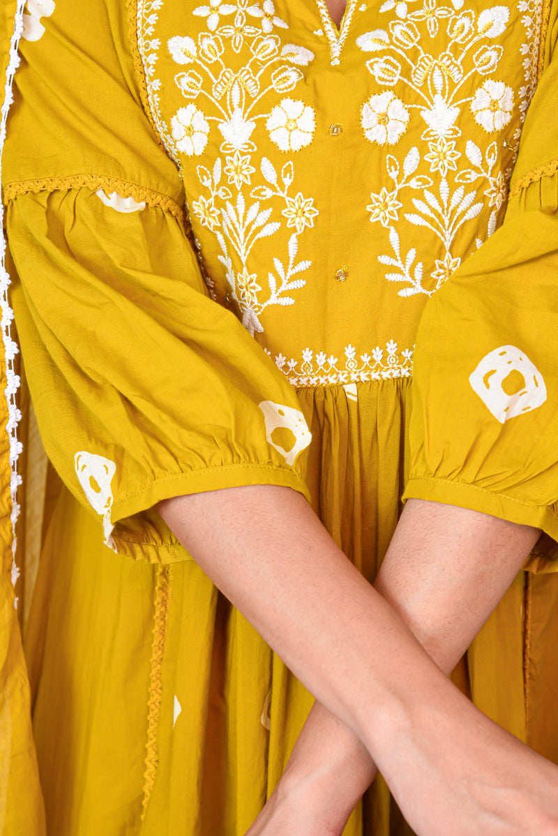 Women’s Yellow Anarkali Ethnic Set