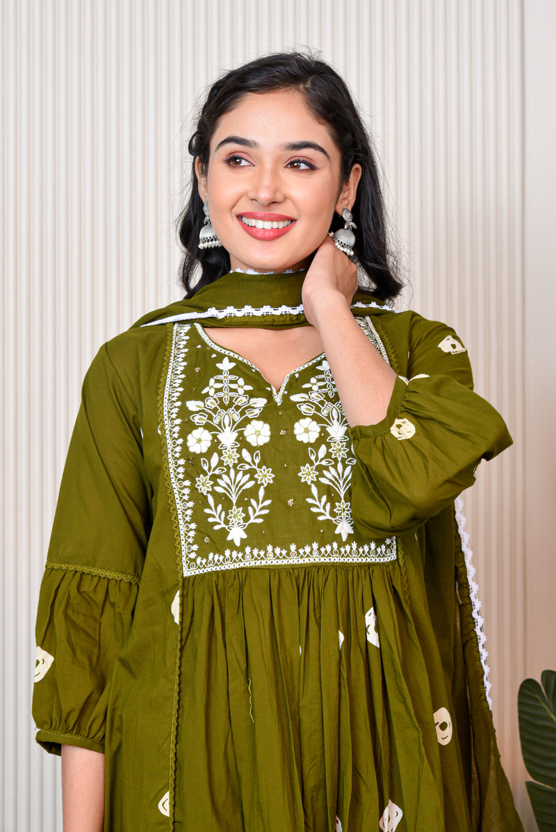 Women’s Green Anarkali Ethnic Set