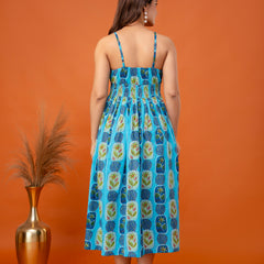 Aqua Leaf Strappy Midi Dress