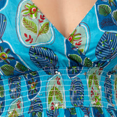Aqua Leaf Strappy Midi Dress
