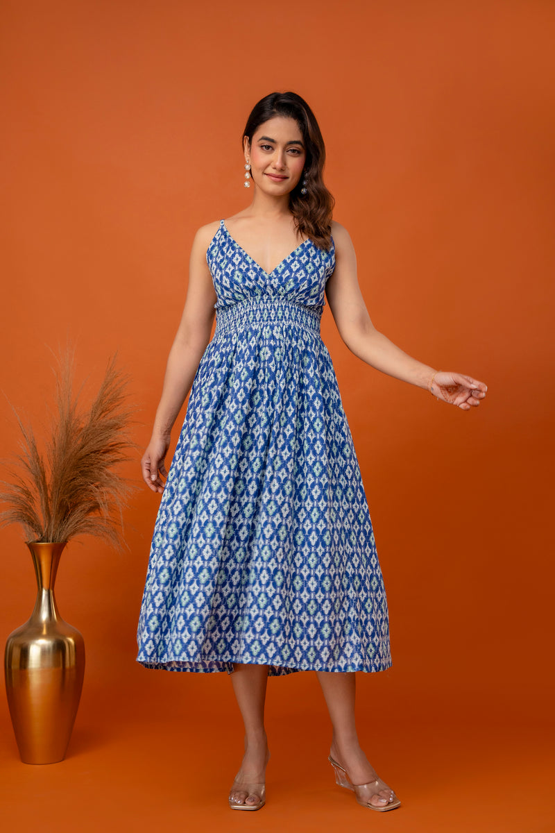 Blue Drift Strappy Midi Dress