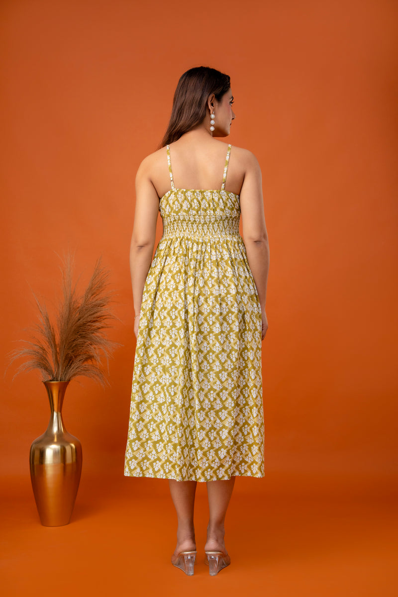 Mustard Olive Strappy Midi Dress