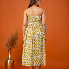 Mustard Olive Strappy Midi Dress