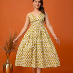 Mustard Olive Strappy Midi Dress