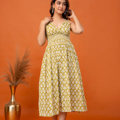 Mustard Olive Strappy Midi Dress