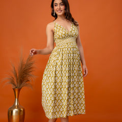 Mustard Olive Strappy Midi Dress