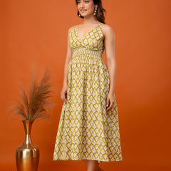 Mustard Olive Strappy Midi Dress