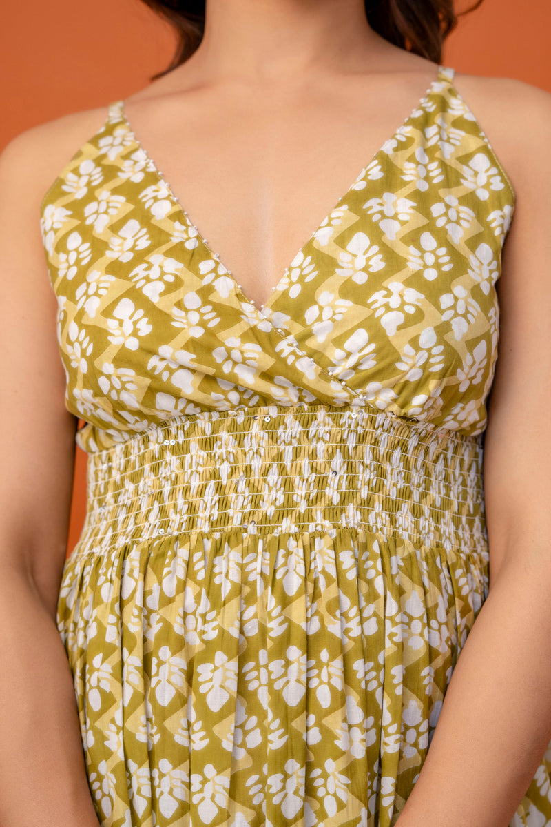 Mustard Olive Strappy Midi Dress