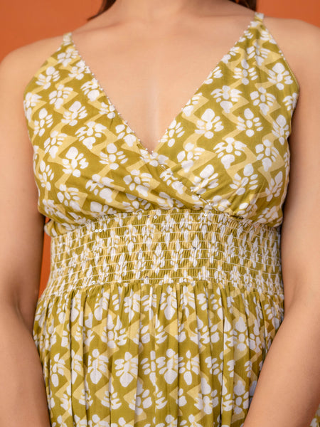 Mustard Olive Strappy Midi Dress
