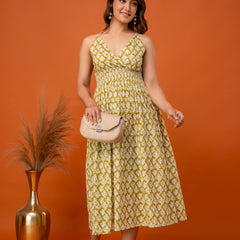 Mustard Olive Strappy Midi Dress
