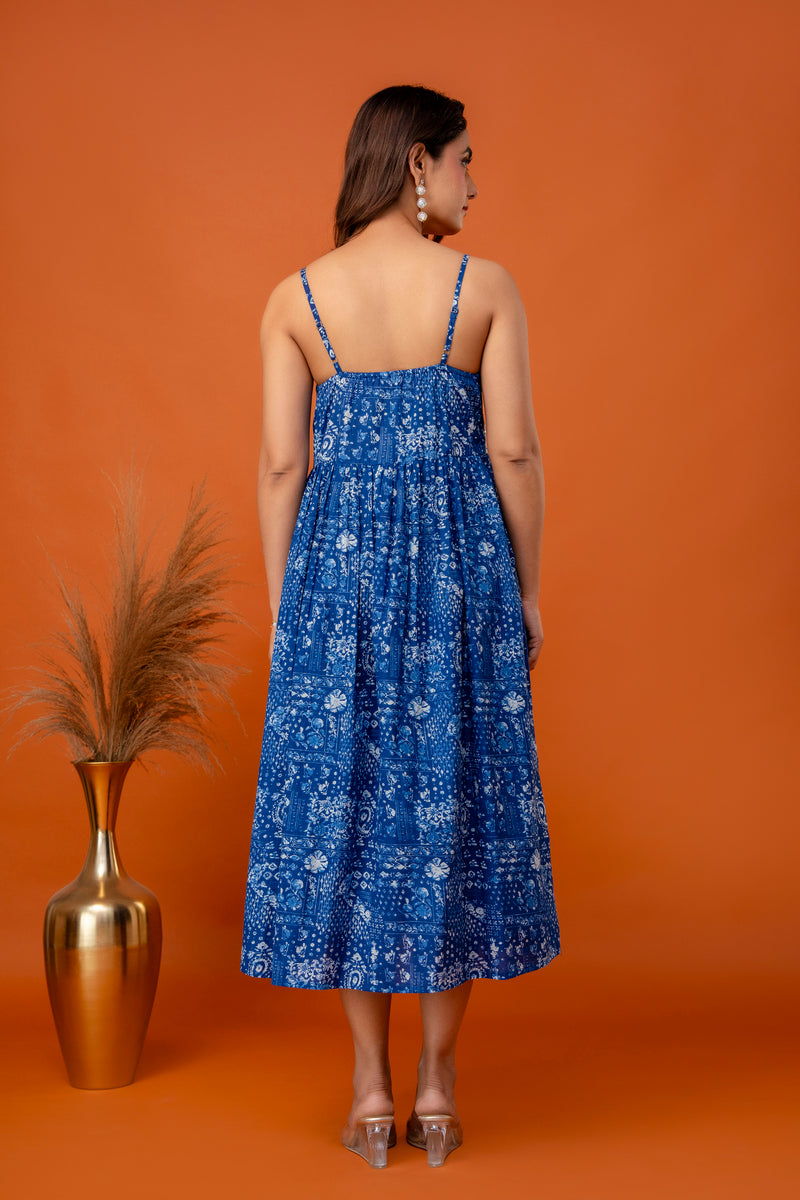 Indigo Heritage Strappy Midi Dress