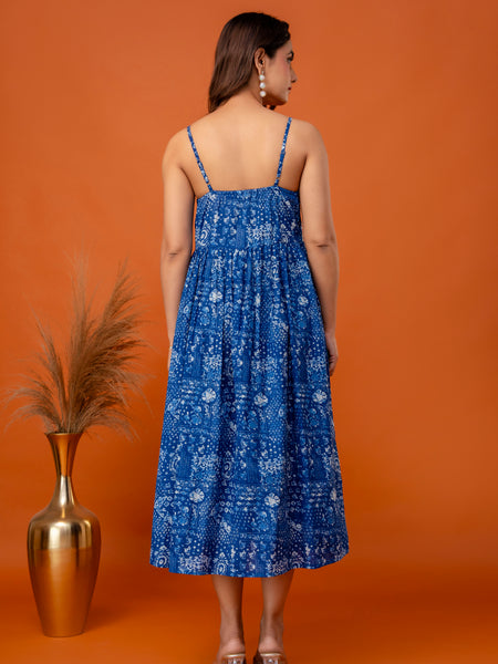 Indigo Heritage Strappy Midi Dress