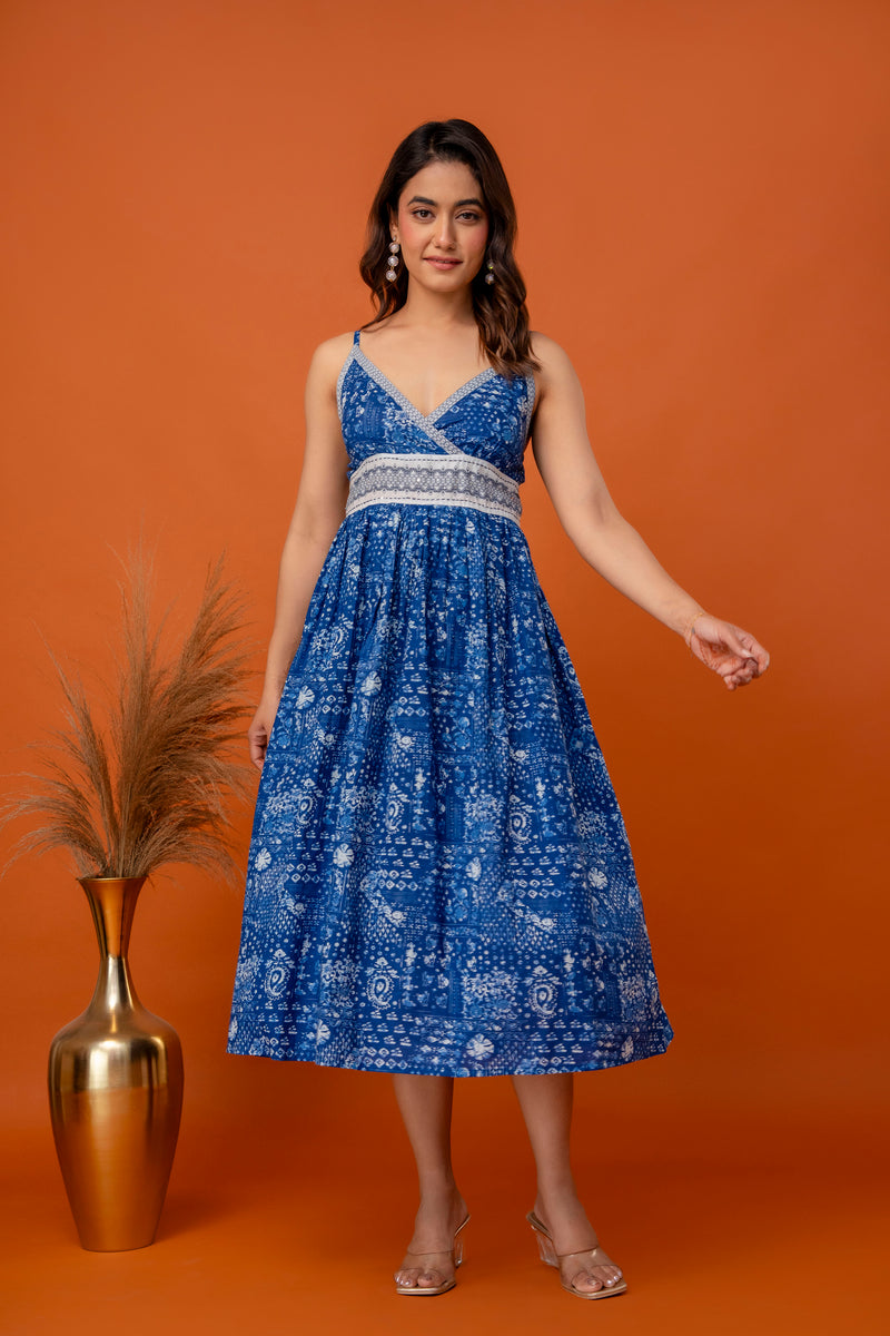 Indigo Heritage Strappy Midi Dress