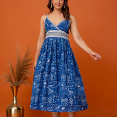 Indigo Heritage Strappy Midi Dress