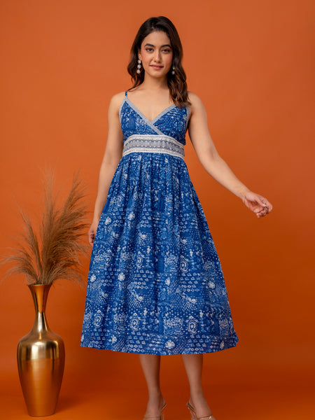 Indigo Heritage Strappy Midi Dress